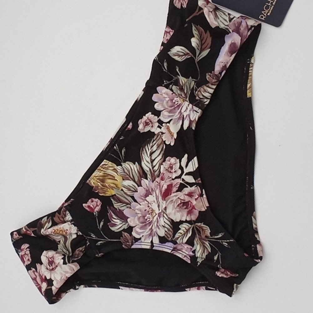 RACHEL Rachel Roy‎ Cherry Blossom Ruched Side Bikini Bottom Black XL